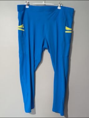 ACX Women's Bright Blue Active Leggings Yellow Accent Pocket